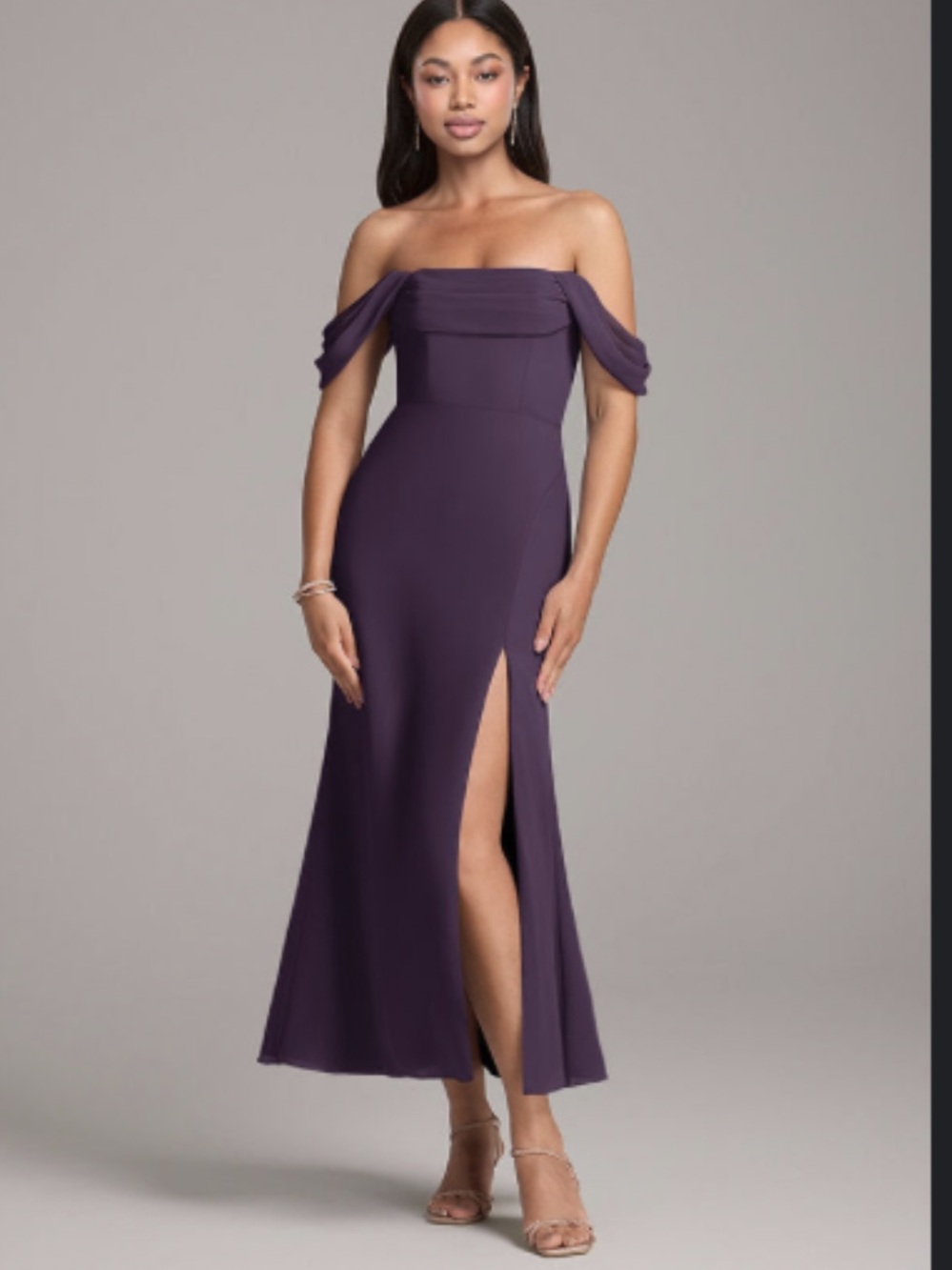 Azazie Strapless Off-Shoulder Saige Dress in Deep Purple